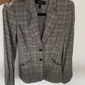Escada Gray Plaid Tailored Blazer Jacket
